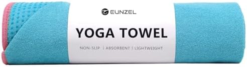 Eunzel Hot Yoga Towel - Microfiber Non Slip Yoga Mat Towel with Grip Dot Sweat Absorbent Towel for Hot Yoga, Pilates and Fitness 72" x 24", Sky Blue/Pink