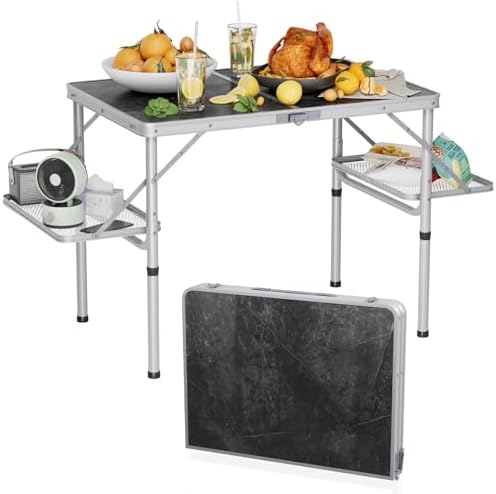 Titanker Folding Camping Table 3ft, Folding Picnic Table, Camp Tables Portable Foldable, 50% Extra Side Space, Outdoor Patio Table, Camping Essentials, Aluminum Light & Solid, Silver