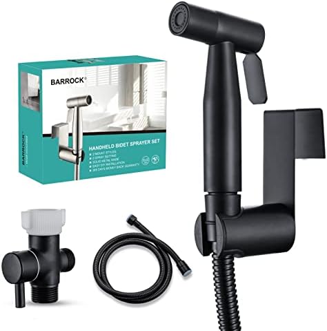 BARROCK Handheld Bidet Sprayer for Toilet, Stainless Steel Metal Made Baby Cloth Diaper Spraying Kit, Bathroom Toilet Bidet Attachment Set for Bathing Pets and Feminine Hygiene, Matte Black