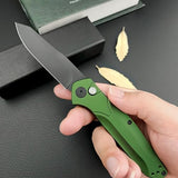 HUAAO 7.7” Assisted Opening Push Button Pocket Knife, Folding Knife with Reversible Pocket Clip, 3.14” D2 Blade and Green Aluminum Alloy Handles, Outdoor Survival Knife EDC Hunting Tool
