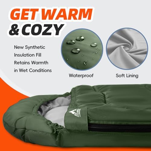 MEREZA Sleeping Bags XL for Adults Cold Weather Mens Large Wide Sleeping Bag for Big and Tall Girls Boys with Compression Sack for Camping Backpacking Warm & Cool Weather