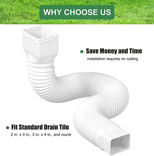 2 Pack Rain Gutter Downspout Extensions Flexible,Drain Downspout Extender Connector 21"-68",Screws for Included,White