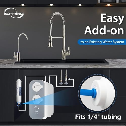 iSpring FT15 NSF Certified 5th Stage Inline Post Carbon Water Filter, Replacement Cartridge with 1/4" Quick Connect for Refrigerator, Ice Maker, RO Reverse Osmosis Water Filtration System