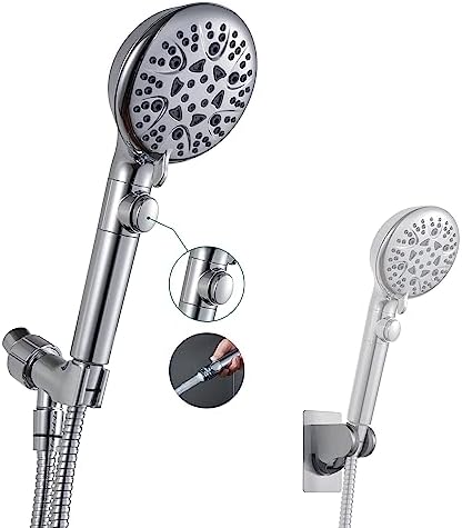 Handheld Shower Head with On Off Switch 8-Mode High Pressure Showerhead with 79 Inches Extra-long Stainless Steel Hose and Bracket PLUS Extra Low-Reach Adhesive Wall Mount for Kids,Silver…