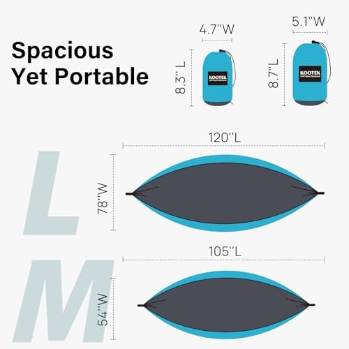 Kootek Camping Hammock 500 lbs Capacity, Portable Hammocks with Tree Straps & Attached Carry Bag, Camping Essentials Gear, Perfect for Outside Indoor Hiking Beach Backpack Travel