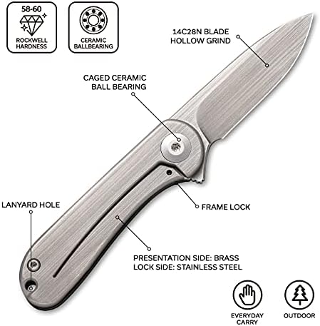 CIVIVI Mini Elementum Flipper Pocket Knife, Small folding Knife with 1.83" 14C28N Blade, Brass and Stainless Steel Handle C18062Q-1