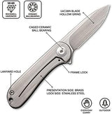 CIVIVI Mini Elementum Flipper Pocket Knife, Small folding Knife with 1.83" 14C28N Blade, Brass and Stainless Steel Handle C18062Q-1