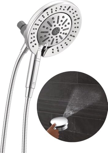 Delta Faucet 6-Setting In2ition 2-in-1 Dual Shower Head with ProClean Spray, Chrome Round Shower Head with Hose, Hand Held Shower Head, Chrome 75655