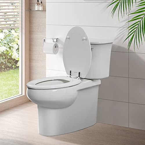 Elongated White Toilet Seat Natural Wood Toilet Seat with Zinc Alloy Hinges, Easy to Install also Easy to Clean, Scratch Resistant Toilet Seat by Angol Shiold (Elongated, White)