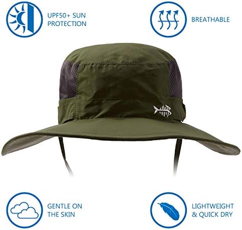 BASSDASH UPF 50+ Sun Fishing Hat Water Resistant with Detachable Neck Flap