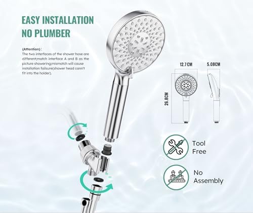 Filtered Shower Head with Handheld, High Pressure 9 Spray Mode Chrome Showerhead with Filters,detachable shower head,Water Softener Filters Beads for Hard Water -Remove Chlorine