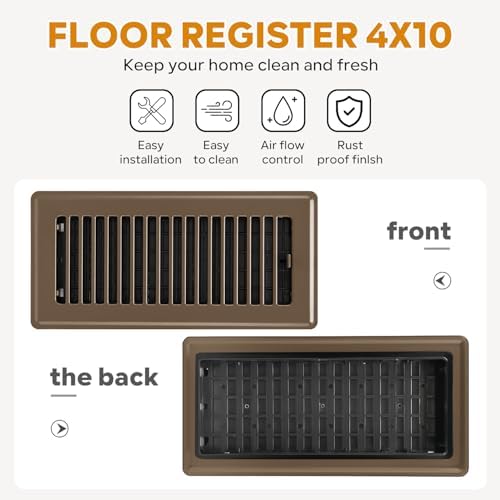 Floor Register 4x10, Floor Vent Covers, Heavy Duty Steel Walkable Floor Vents, for Sidewall and Floor, Brown 10 Pack