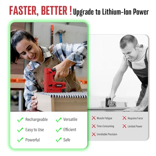 POPULO Electric Staple Gun, 2 in 1 Electric Stapler Tacker 4V Cordless Brad Nailer Kit, Battery Powered Nail Gun for Upholstery, Carpentry, DIY with Staple Remover, 1550 Staples and Nails