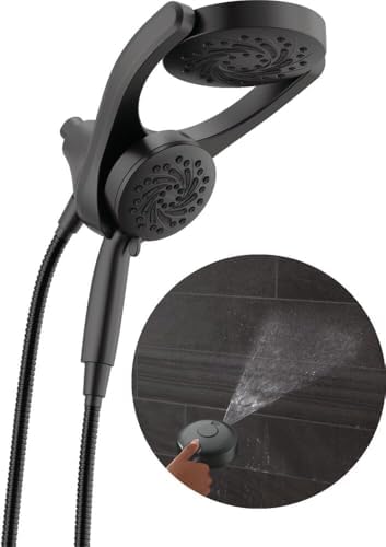 Delta Faucet 5-Setting HydroRain 2-in-1 Dual Shower Head with ProClean Spray, Matte Black Round Shower Head with Hose, Hand Held Shower Head, Matte Black 75419BL