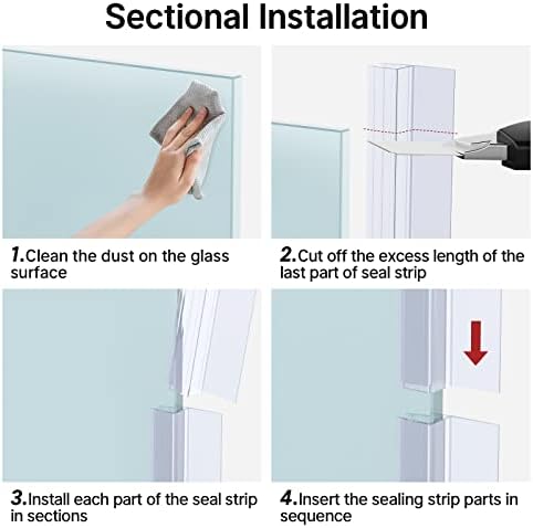 AmazerBath 5 PCS Shower Door Side Seal Strip for 3/8 Inch Glass - 15.75 Inches x 5, 5 Sections Segmented Shower Installation Kit, Frameless Glass Door Seal Strip