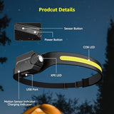 Lepro Headlamp - Super Bright LED Head Lamp Rechargeable with 230°Wide Beam, Adjustable Spotlight, Motion Sensor, 5 Modes, Waterproof Lightweight Headlight Flashlight for Camping Running