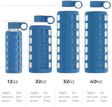 purifyou 40/32/22/12 oz Borosilicate Glass Water Bottles with Volume Markers, Silicone Sleeve, Stainless Steel Lid, Reusable Bottle for Water, Juice, Gym, and Fridge Storage (40oz Chinese Porcelain)