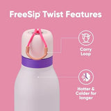 FreeSip Twist Insulated Stainless Steel Water Bottle with Straw for Sports and Travel, BPA-Free, 24-oz, Pink/Purple (Dreamy Field)