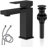 KENES Matte Black Single Handle Bathroom Sink Faucet, Stainless Steel Vanity Faucet for Bathroom Sink, with Pop Up Drain Stopper & Water Supply Hoses LJ-9031-2