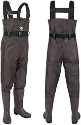 TIDEWE Bootfoot Chest Wader, 2-Ply Nylon/PVC Waterproof Fishing Hunting Waders with Boot Hanger for Men Women Green Brown