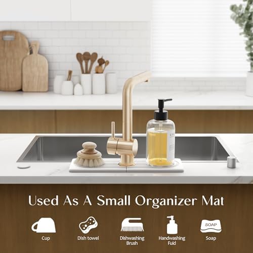 Dreatim Faucet Mat for Kitchen Sink - Wider Diatomite Fast Drying Stone Sink Tray, Super Absorbent, Prevents Moisture Buildup - Faucet Splash Guard for Bathroom Counter [Light Grey, 15x5.3inch]