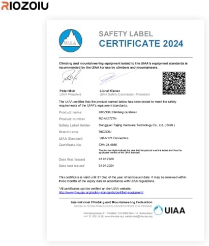 UIAA Certified Auto Locking Climbing Carabiner Clips 25KN Heavy Duty Large Locking Carabiner Clips for Rock/Ice Climbing Rappelling D Shaped 3.93 Inch, Large Size, Black