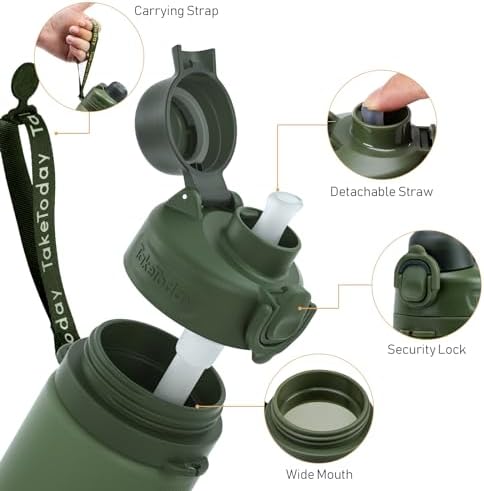 Collapsible Water Bottles 20oz, Leak Proof, BPA-Free, Foldable Silicone Travel Water Bottle with Straw Strap for Cycling, Hiking, Outdoors