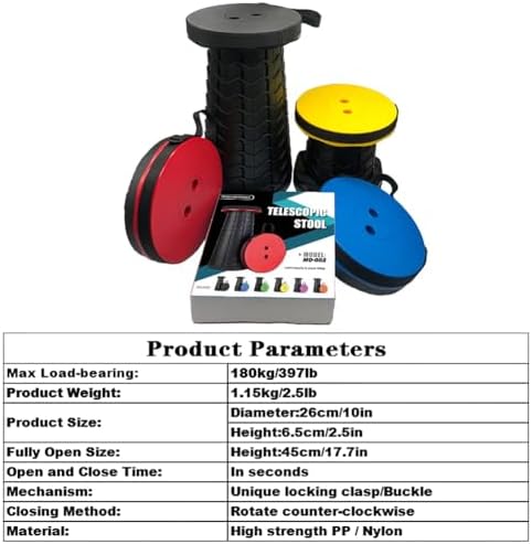 Hesanzol Portable Telescoping Stool, Retractable Folding Stool for Camping Garden Fishing Hiking Travel BBQ, Adjustable Collapsible Stools Max Load 400lbs