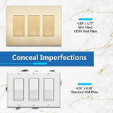 LIDER Brushed Finish Decorator Switch Cover, Screwless Wall Plate, Mid-Size 3-Gang 4.88" x 6.77", Unbreakable Polycarbonate Thermoplastic, UL Listed, LSWP-33M-BGD, Brushed Gold