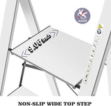 KINGRACK Aluminium 4 Step Ladder, Lightweight Step Stool with Non-Slip Pedals, Handrail, Foldable Step Ladder for Kitchen, Garage, Home, Space Saving, Sturdy and Portable, Silver