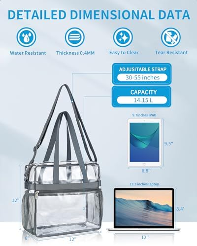 Paxiland Clear Bag for Stadium Events 12x6x12, Clear Tote Bag with Reinforced Strap, Transparent Bag for Sports Concert