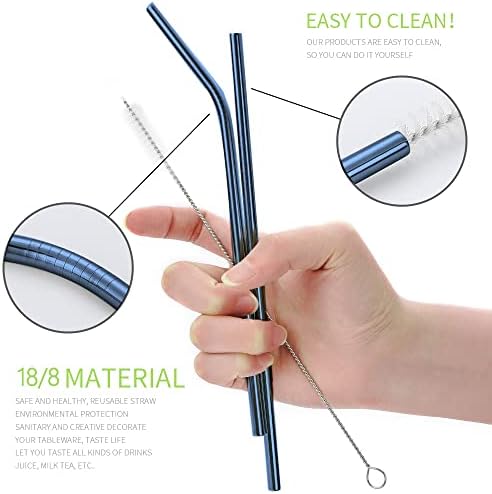 Portable Reusable Travel Utensils Silverware With Case, Camping Cutlery Set, Chopsticks and Straw, Flatware With Case, Stainless Steel Top (Blue)