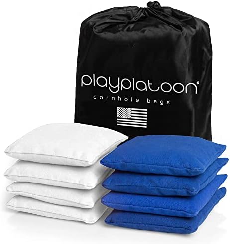 Play Platoon Cornhole Bags Weather Resistant- Set of 8 Regulation Bean Bags for Tossing- Official Professional Size & Weight Corn Hole Bags Two Color All Weather Cornhole Beans Bag Set with Tote Bag