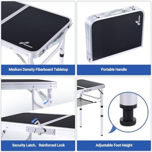 Sportneer Folding Table: Adjustable Height Camping Essentials 23.6" L x 15.7" W 3 Height with Mesh Layer - Compact & Portable Small Folding Table for Outdoor Camp Garden Picnic BBQ Dining Cooking