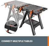 Worx Pegasus 2-in-1 Folding Work Table & Sawhorse, Easy Setup Portable Workbench, 31" W x 25" D x 32" H Lightweight Worktable with Heavy-Duty Load Capacity, WX051 - Includes 2 Clamps & 4 Clamp Dogs
