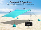 Beach Tent, Camping Sun Shelter 10 x 10ft, with 4 Sandbags, UPF50+, Includes Sand Shovel, Ground Pegs & Stability Poles, Pop Up Beach Canopy Sunshade for Fishing, Backyard Fun or Picnics (Cyan)
