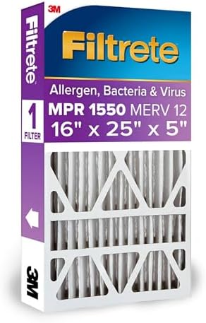 Filtrete 16x25x5 AC Furnace Air Filter, MPR 1550, MERV 12, Fit Trion Air Bear Furnace, Allergen, Bacteria & Virus, Electrostatic Air Cleaning Filter, 1-Pack (actual size 15.75 x 24.13 x 4.88)