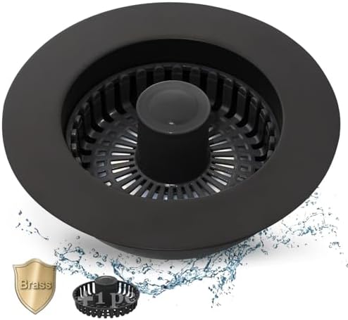 Kitchen Sink Drain Strainer,3 in 1 Pop Up Kitchen Sink Stopper,Made of Brass Material,with an Extra Basket Strainer,Sink Bounce Core Drain Strainer,Universal for US Standard 3-1/2 Inch,Black