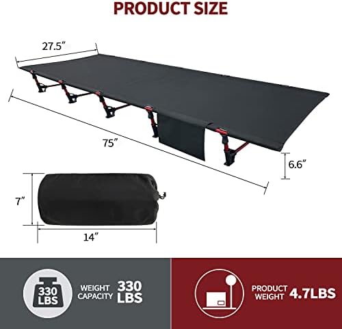 Sutekus Portable Camping Cot Sleeping Cot Ultralight Backpacking Cot Bed for Outdoor Hiking Travel Beach Mountaineering (Black)
