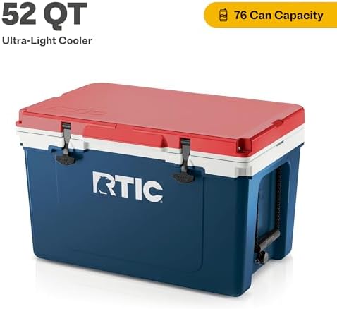 RTIC Ultra-Light 52 Quart Hard Cooler Insulated Portable Ice Chest Box for Beach, Drink, Beverage, Camping, Picnic, Fishing, Boat, Barbecue, 30% Lighter Than Rotomolded Coolers