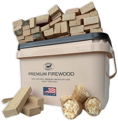 Superior Trading Oak Mini Fire Wood w/Fire Starter Pods, Winter Fireplace Starter, Wood Stove, USDA Cert 4-5” Kiln Dried Firewood, USA Made, 10-11 lbs in Plastic Storage Box