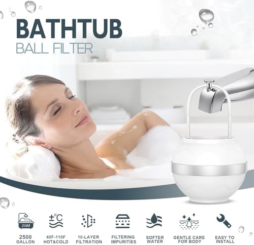 Bath Filter for Tub Faucet - 10 Stages Bath Water Filter 2,500 Gallons, Removes Contaminants & pH Balancer, Improved Skin, Hair, and Nail Condition - BPA-Free & Easy Install (White)