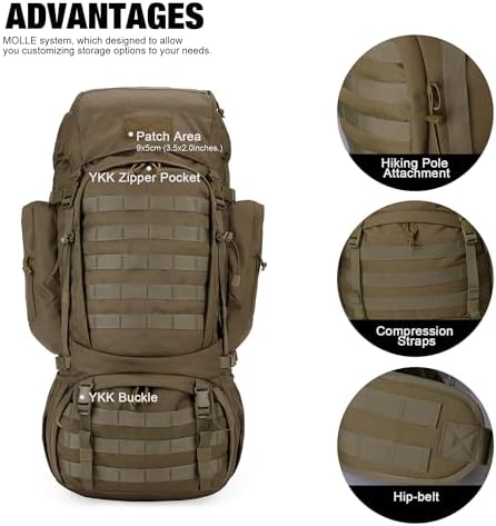 Mardingtop 60L Military Internal Frame Backpack for Hiking,Camping,Hunting,Rucksack Backpack with Rain Cover