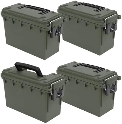 Sheffield 12757 4-Pack Ammo Storage Box, Stackable .30 Cal Field Boxes, Water and Dust Resistant, Lockable Storage Box with Handle, Secures Hunting Gear, Supplies, and Bullets, Made in the USA, Green