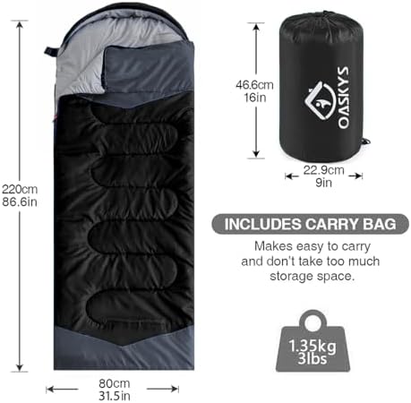 oaskys Camping Sleeping Bag - 3 Season Warm & Cool Weather - Summer Spring Fall Lightweight Waterproof for Adults Kids - Camping Gear Equipment, Traveling, and Outdoors