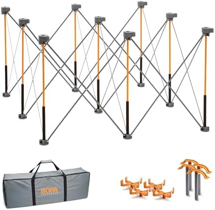 Bora Centipede 30in Folding Work Table Set - No Assembly 9-Strut Collapsible Table 3500lb Weight Limit - 4x4ft Mobile Work Station with Storage Bag, Foldable Work Bench Table - CK9S, Orange/Black