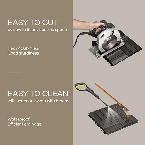 10 Pcs Interlocking Deck Tiles, Patio Flooring - Outdoor Waterproof Acacia Wood Tiles for All Weather Use - Balcony, Backyard, Indoor & Outdoor (Black, 10 Pcs - 12.1 Square Ft)