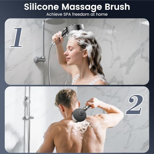 Filtered Shower Head with Handheld, High Pressure 4 Spray Mode Showerhead with Filters, Water Softener Filter Beads for Hard Water with ON/OFF Switch for Pets Bath-Remove Chlorine (Deep Gray)