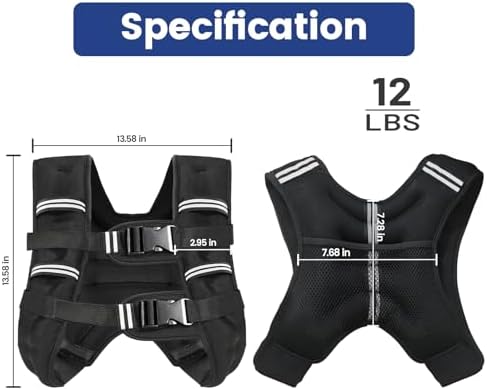 Weighted Vest with Two Adjustment Straps for Men Women, 8lbs/12lbs/16lbs/20lbs Weight Vest with Reflective Stripes for Workout