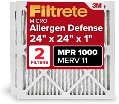 Filtrete 24x24x1 AC Furnace Air Filter, MERV 11, MPR 1000, Micro Allergen Defense, 3-Month Pleated 1-Inch Electrostatic Air Cleaning Filter, 2 Pack (Actual Size 23.81 x 23.81 x 0.81 in)
